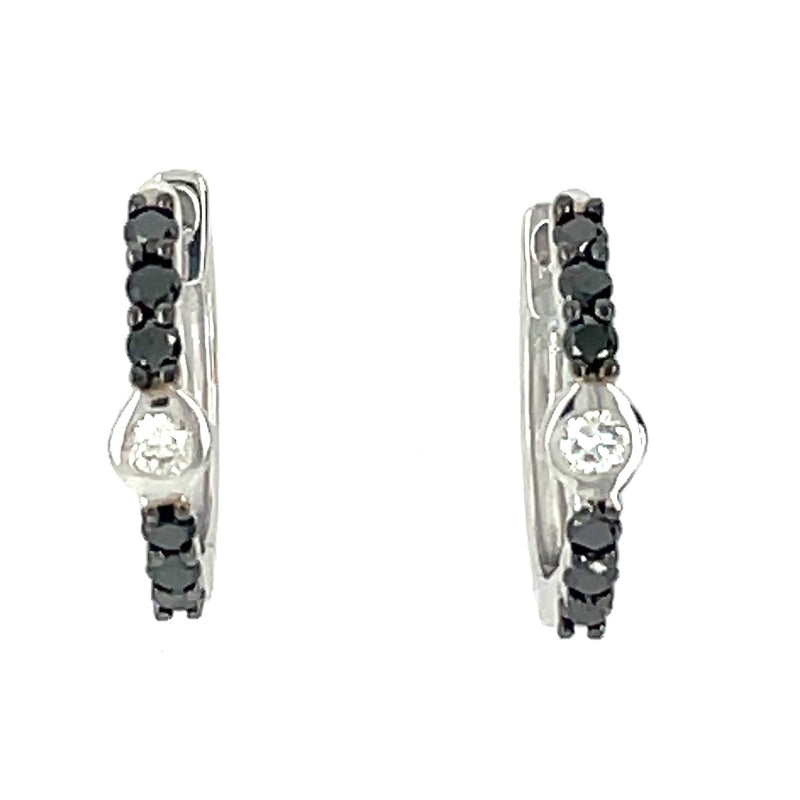 Black and White Diamond Small Hoop Earrings
