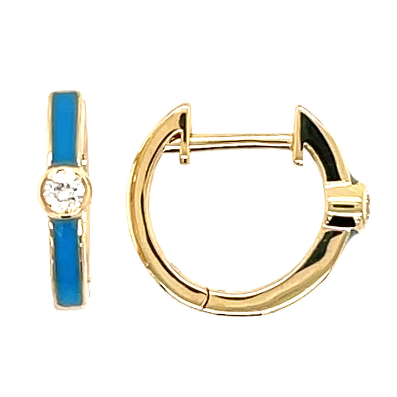 Turquoise Enamel and Diamond Huggie Earrings