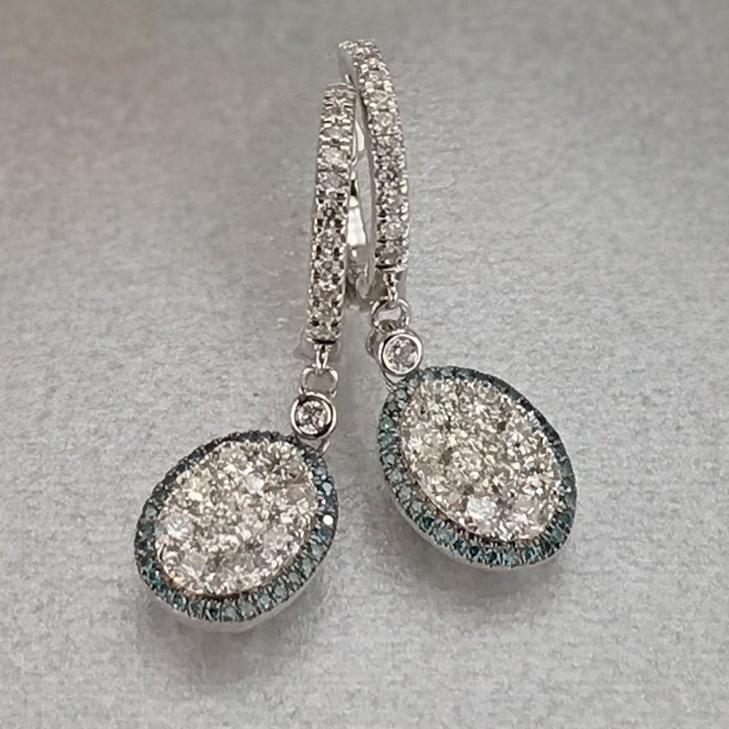 Oval white and colored diamond Pave Drop Earrings