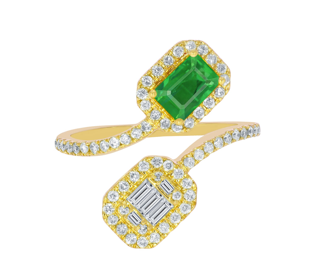 Diamond and Emerald Toi et Moi Ring