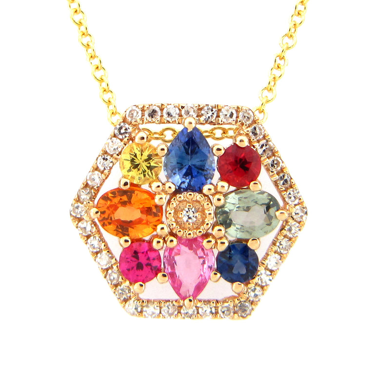 Multicolor Sapphire Hexagon Necklace