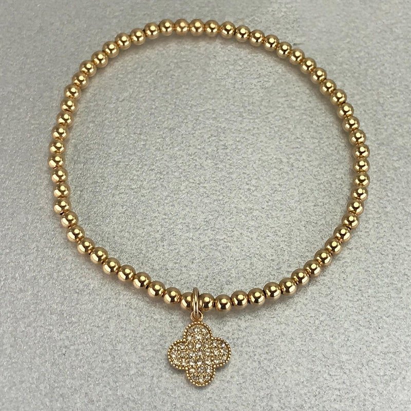 Bead Bracelet With Quatrefoil Diamond Charm