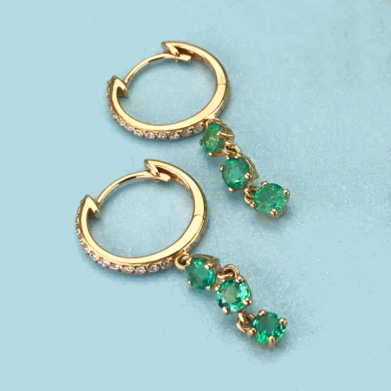 Emerald Drop Hoop Earrings