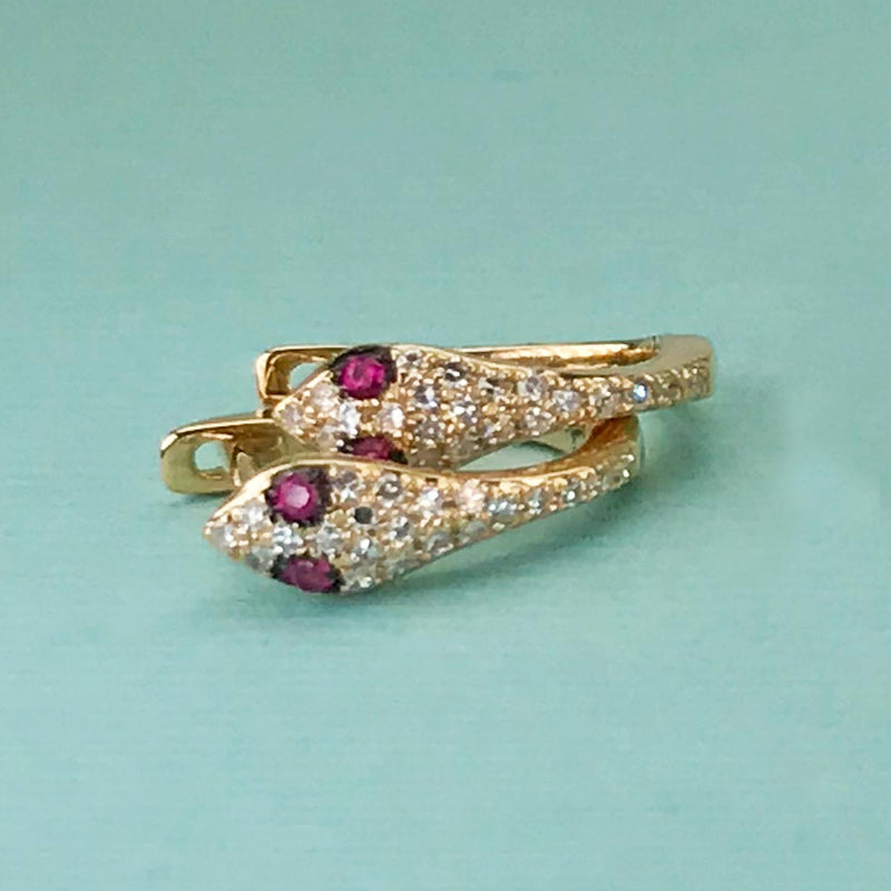 Diamond and Ruby Snake Hoops